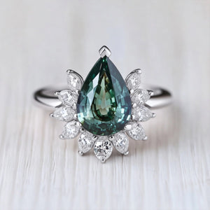 Lyra’s Hearth | Pear Teal Sapphire Engagement Ring.