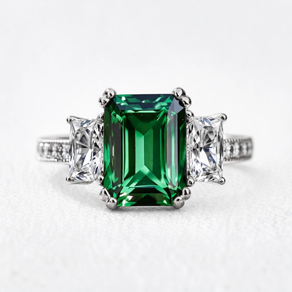 Cleo's Regal | 3CT Baguette Emerald Solitaire Statement Ring