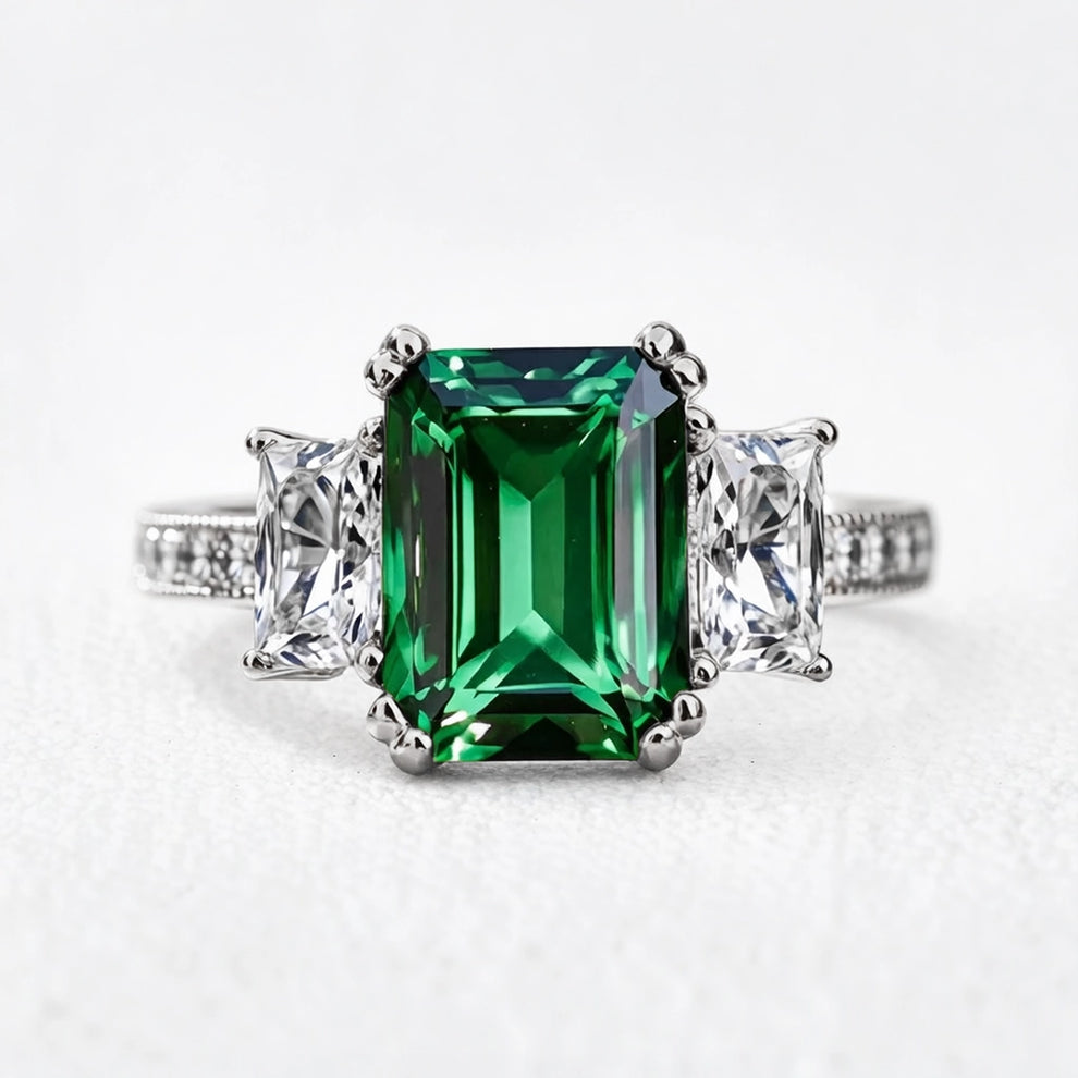 Cleo's Regal | 3CT Baguette Emerald Solitaire Statement Ring