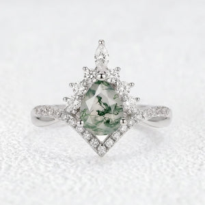Isolde’s Whisper | Pear Moss Agate Vintage Engagement Ring.