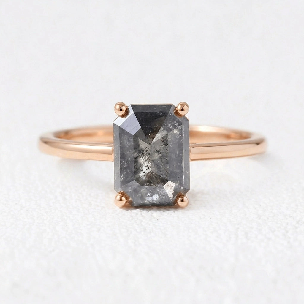 Isadora’s Step | 2CT Emerald Cut Salt & Pepper Diamond Solitaire Engagement Ring