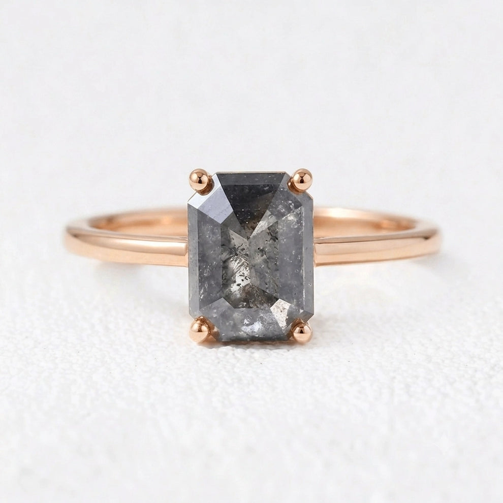 Isadora’s Step | 2CT Emerald Cut Salt & Pepper Diamond Solitaire Engagement Ring