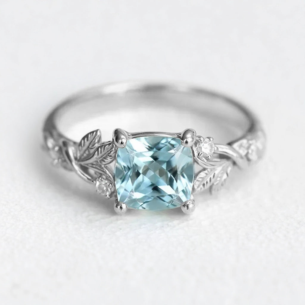 Marina's Cove | Cushion Cut Aquamarine Engagement Ring.