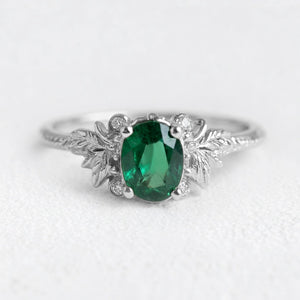 Isolde’s Garden | Oval Natural Emerald Vintage Engagement Ring