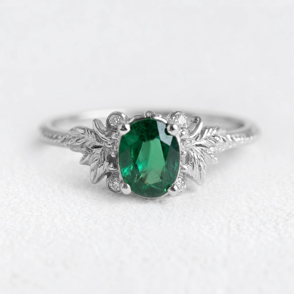 Isolde’s Garden | Oval Natural Emerald Vintage Engagement Ring