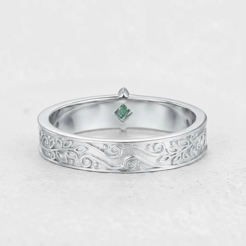 Oak Grain | Square Moss Agate Men's Band.