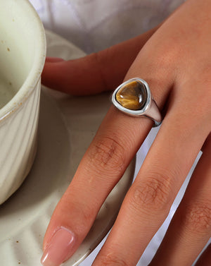 Geometric Gold Natural Tiger Eye Chunky Ring