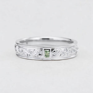 Mistletoe Forge | Bezel Baguette Green Sapphire Men's Wedding Band.