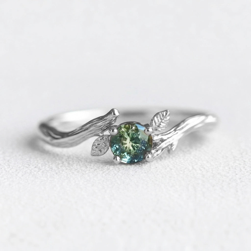 Aurelia’s Twine | Green Blue Sapphire Twig Ring.