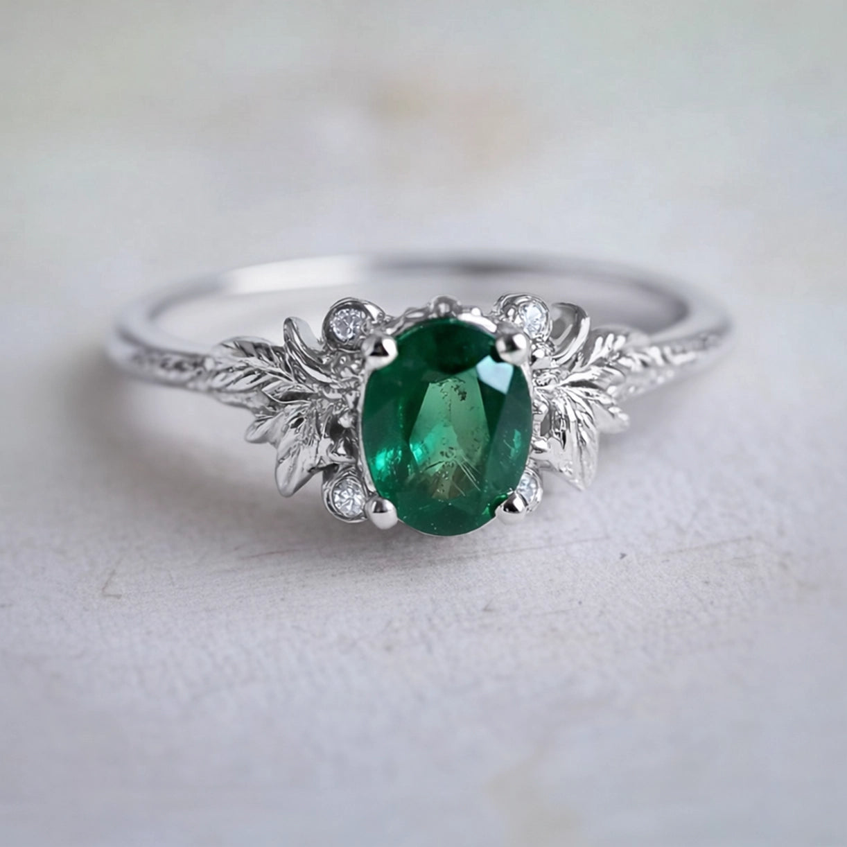 Isolde’s Garden | Oval Natural Emerald Vintage Engagement Ring.