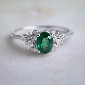 Isolde’s Garden | Oval Natural Emerald Vintage Engagement Ring.