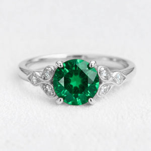 Celia‘s Sonnet | 1.5CT Round Cut Green Sapphire Foliage Engagement  Ring
