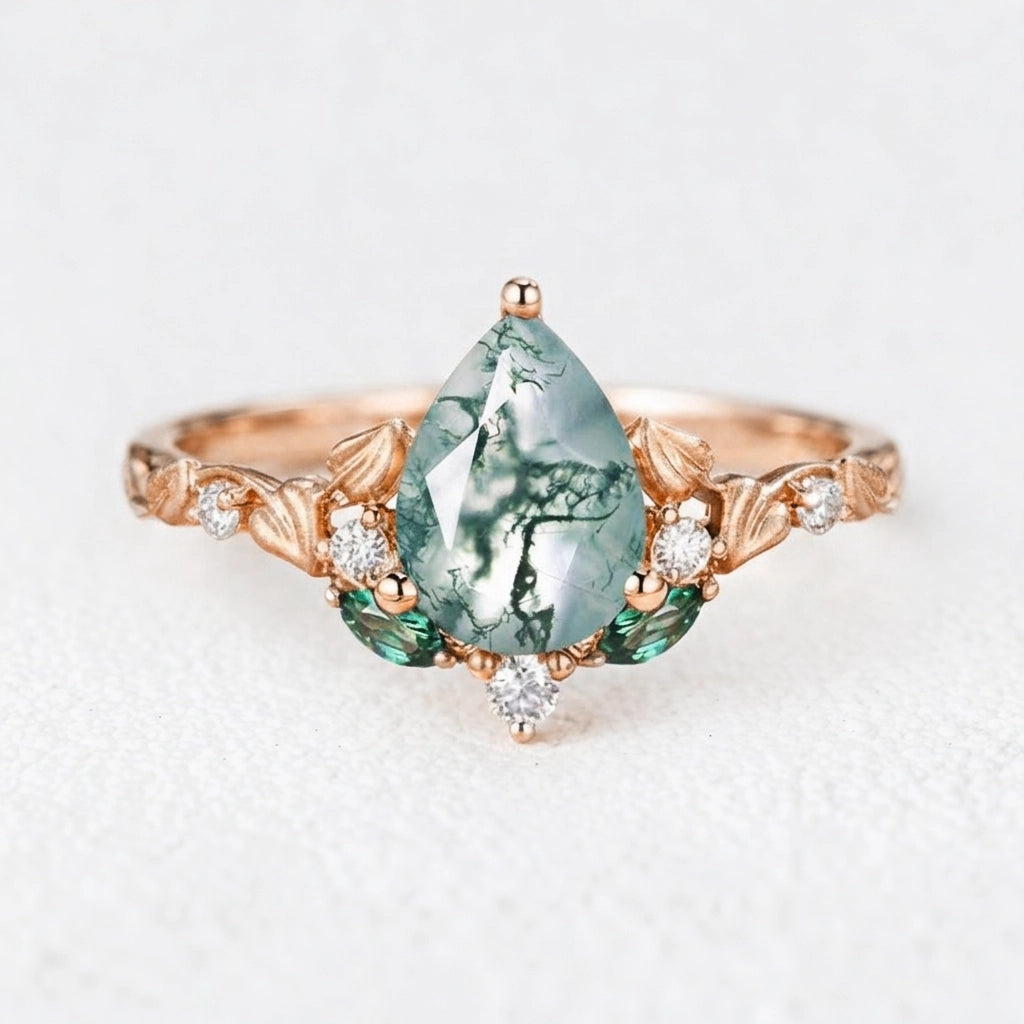 Seraphina’s Verdant | Pear Moss Agate Engagement Ring