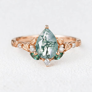 Seraphina’s Verdant | Pear Moss Agate Engagement Ring