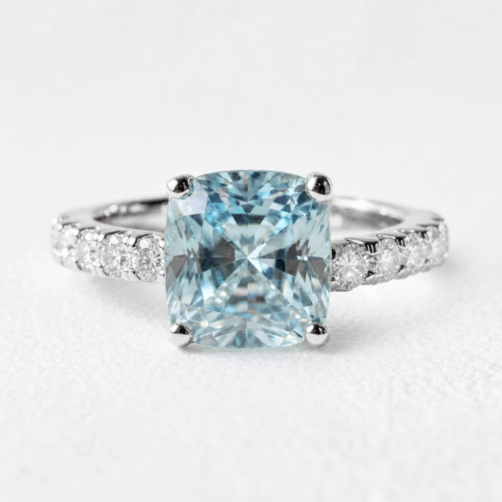 Aria’s Tide | 2CT Cushion Cut Aquamarine Engagement Ring
