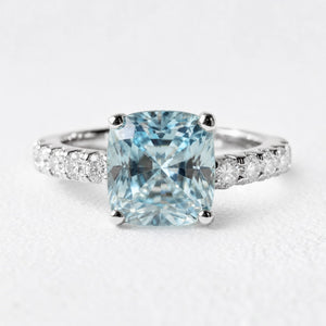 Aria’s Tide | 2CT Cushion Cut Aquamarine Engagement Ring