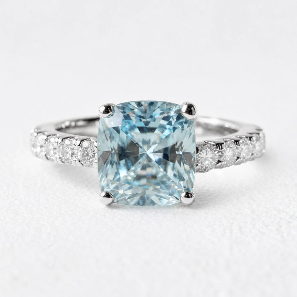 Aria’s Tide | 2CT Cushion Cut Aquamarine Engagement Ring