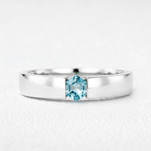 Oceanus’ Deep | Hexagon Aquamarine Tension Set Men‘s Band
