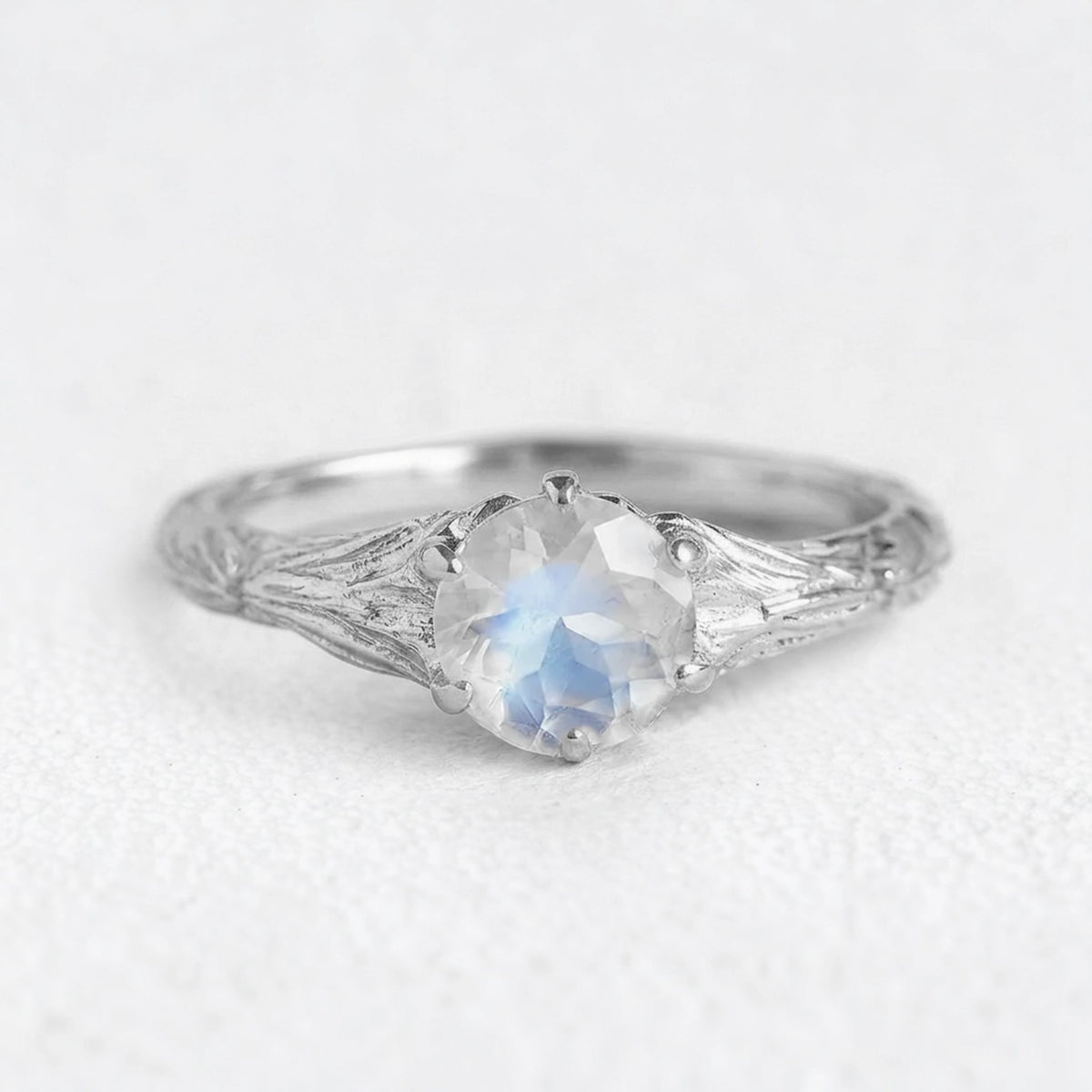 Athena‘s Olive | Round Moonstone Solitaire Engagement Ring