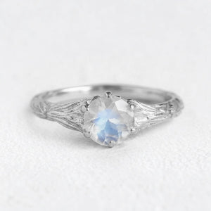 Athena‘s Olive | Round Moonstone Solitaire Engagement Ring