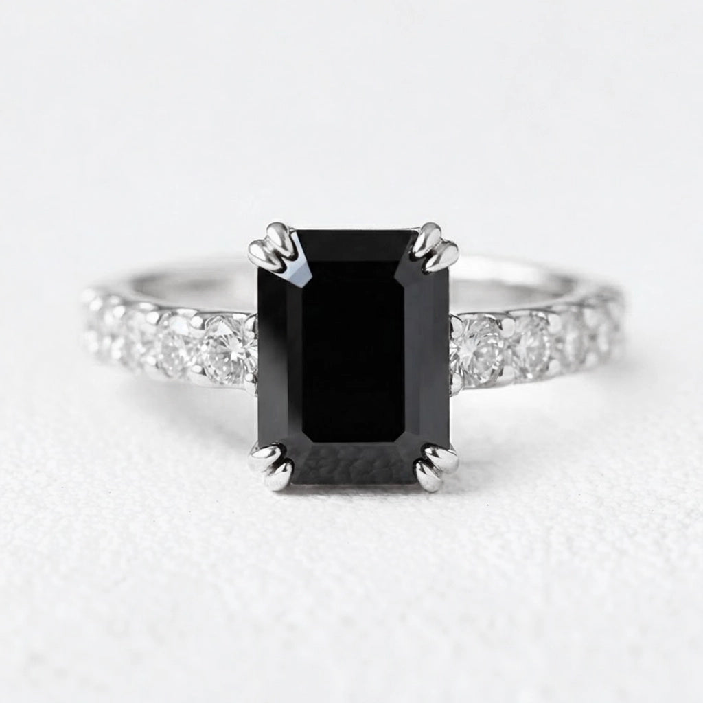 Selene’s Shadow | 3CT Emerald Cut Onyx Engagement Ring