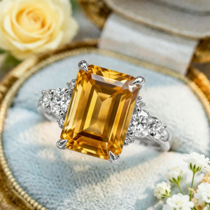 Sienna's Amber | 2CT Emerald Cut Yellow Gemstone Ring.