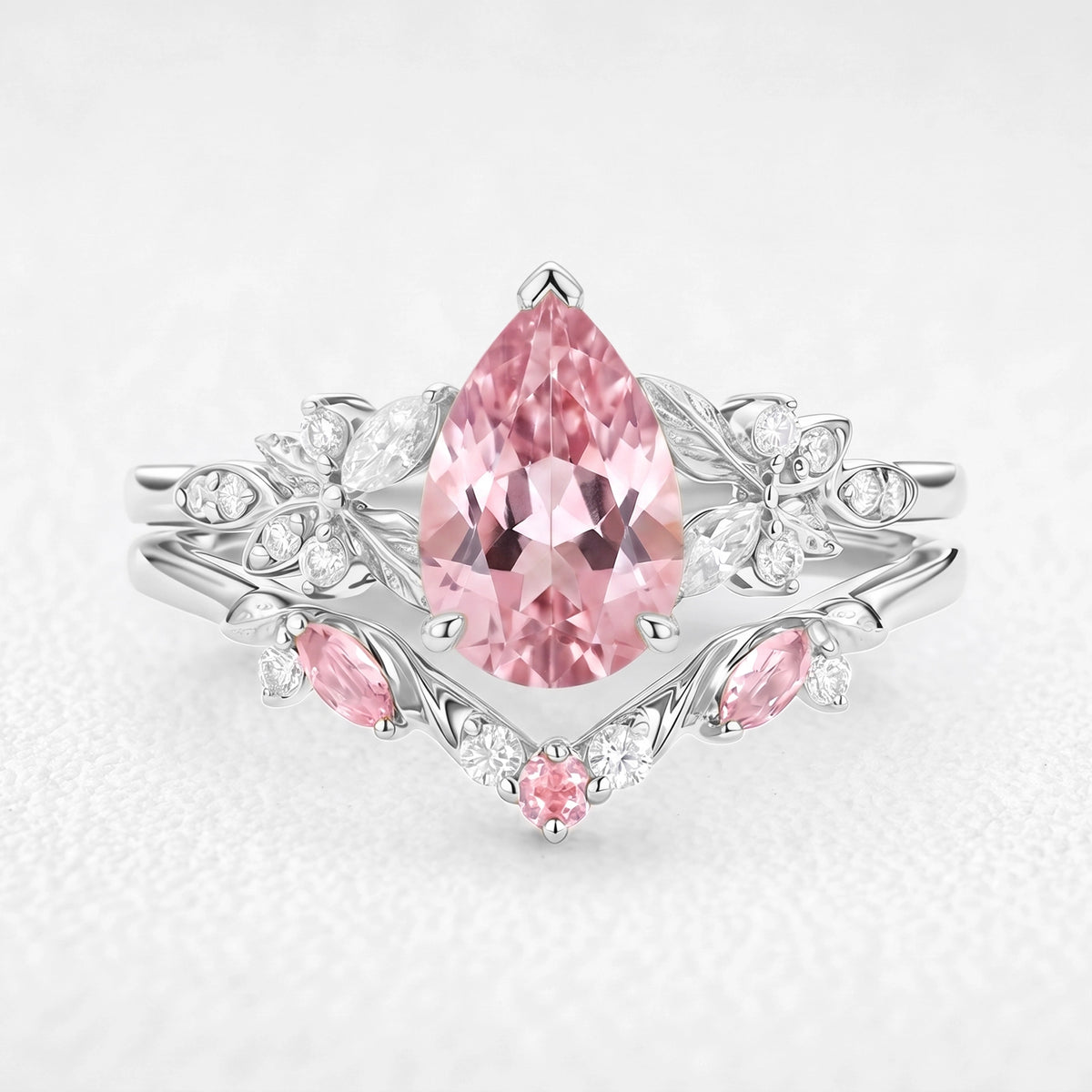 Peony’s Bloom | Pear Pink Sapphire Bridal Set 2pcs