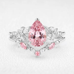 Peony’s Bloom | Pear Pink Sapphire Bridal Set 2pcs