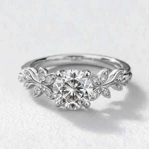Flora’s Sprig | Round Cut Diamond Leafy Engagement Ring.