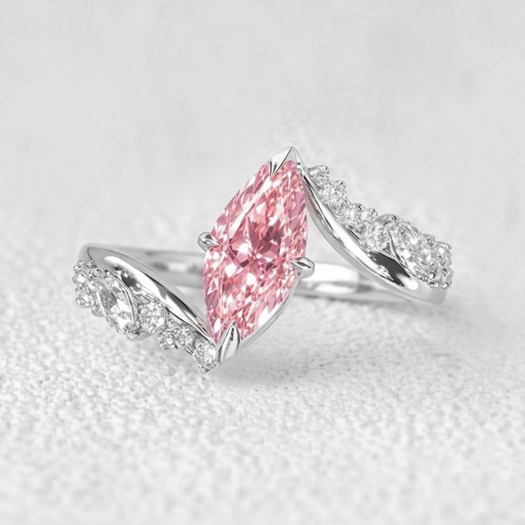 Aurora’s Bypass | 3CT Marquise Cut Pink Sapphire Engagement Ring.