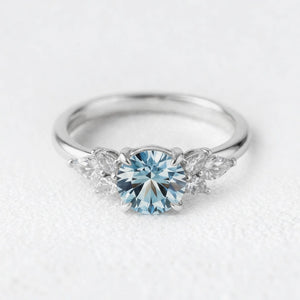 Selene’s Whisper | 1CT Round Cut Royal Blue Sapphire Vine Ring