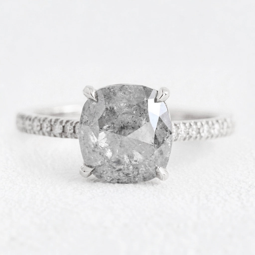Astrid’s Stardust | 2CT Cushion Salt & Pepper Diamond Pavé Engagement Ring