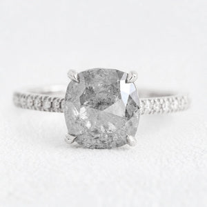 Astrid’s Stardust | 2CT Cushion Salt & Pepper Diamond Pavé Engagement Ring