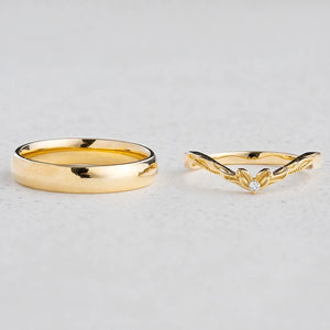 Harmony Duet | Curved Diamond & Classic Band Couple Wedding Set.