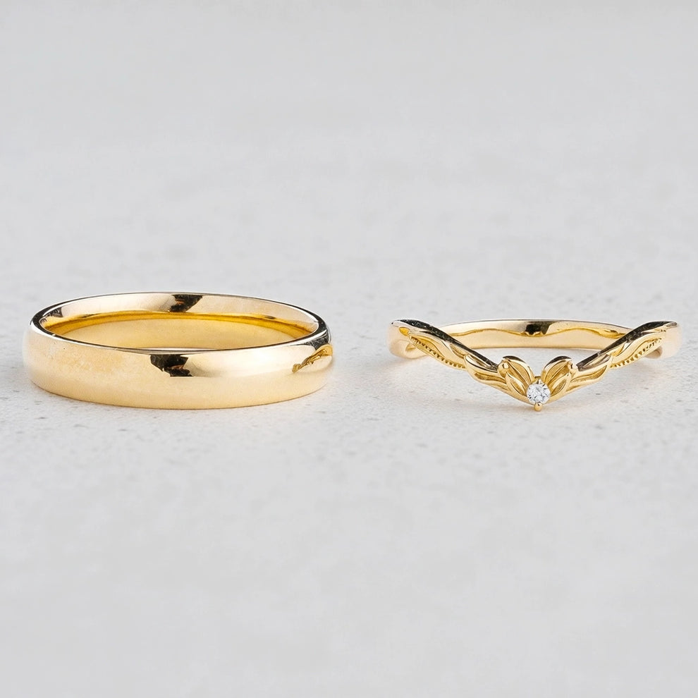 Harmony Duet | Curved Diamond & Classic Band Couple Wedding Set.