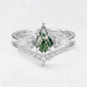 Elara’s Drift  | Vintage Kite Cut Moss Agate Bridal Set 2pcs.