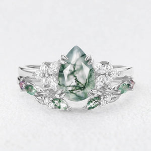 Marguerite’s Garland | Pear Moss Agate Chevron Bridal Duo