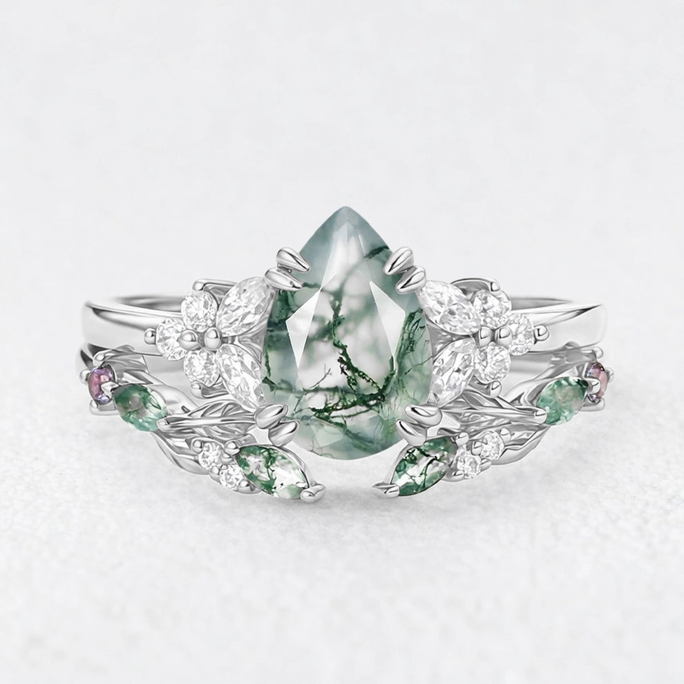 Marguerite’s Garland | Pear Moss Agate Chevron Bridal Duo