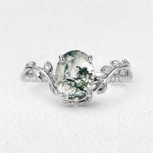 Marguerite’s Foliage | Oval Moss Agate Engagement Ring