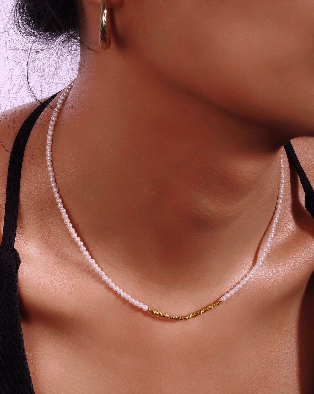 Minimal Mini Gold Beaded Pearl Choker Necklace