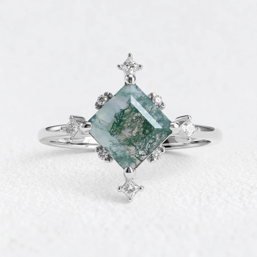 Sylvia’s Oath | Square Moss Agate Engagement Ring