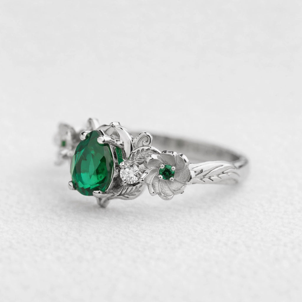 Flora’s Bloom | Natural Emerald Floral Bridal Set 2pcs.