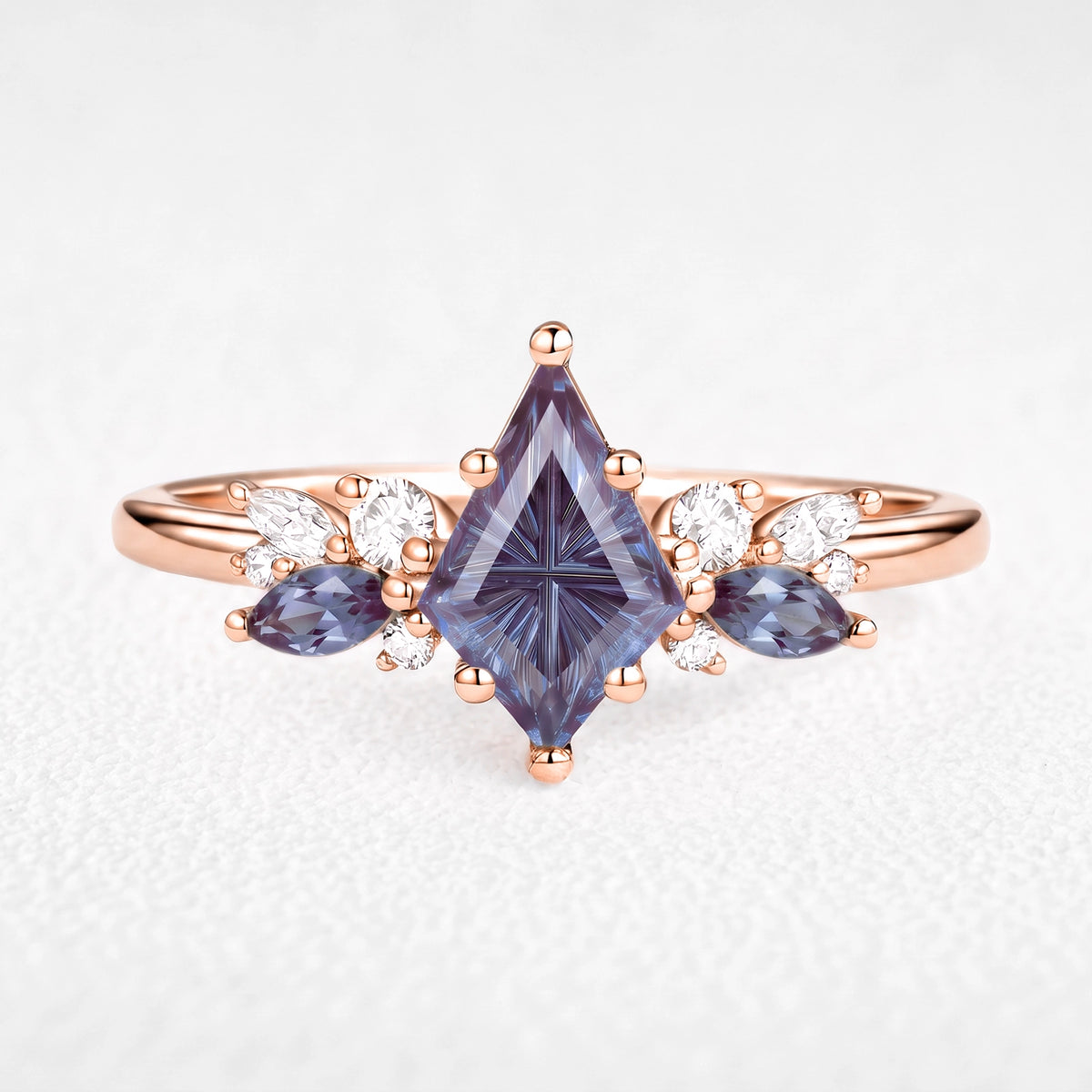 Alexandria’s Aurora | Kite Fantasy-Cut Alexandrite Cluster Engagement Ring