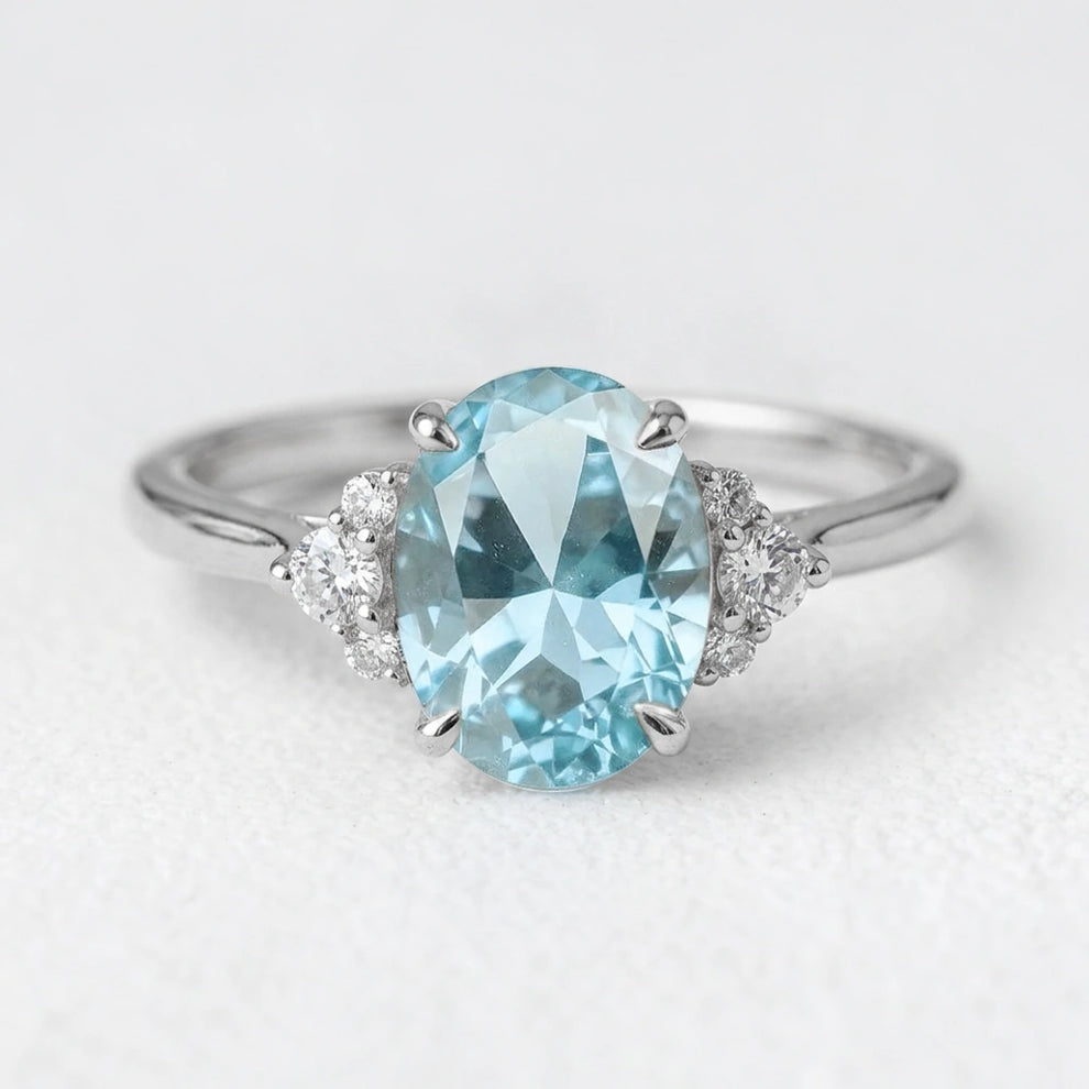 Selene’s Tide | 2CT Oval Aquamarine Solitaire Engagement Ring