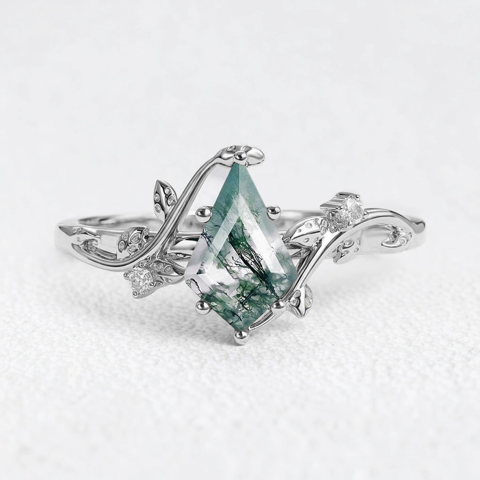 Hazel’s Whisper | Kite Cut Moss Agate Engagement Ring