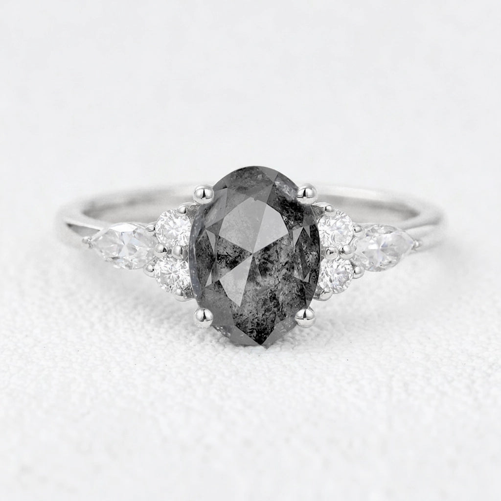 Isadora’s Guard | 1CT Vintage Oval Salt & Pepper Diamond Mixed Engagement Ring