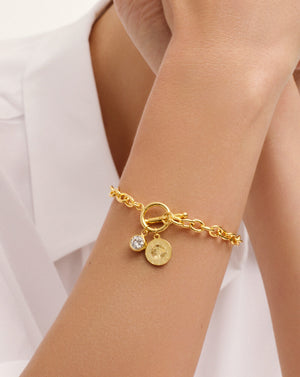 Elegant Gold Moissanite Charm Toggle Bracelet