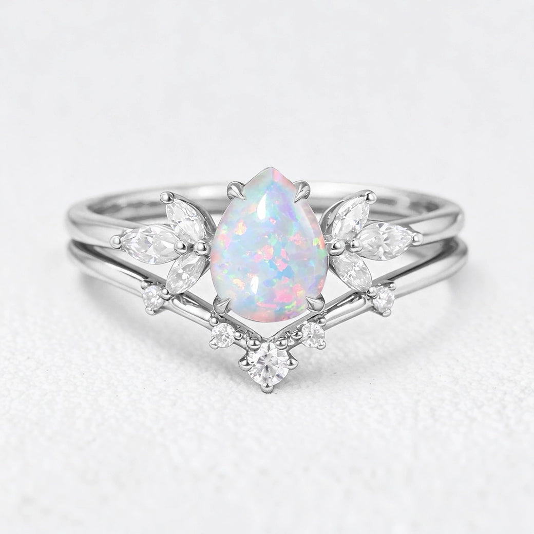 Ophelia’s Mirage | Pear Opal with Moissanite Wings Bridal Duo