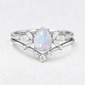 Ophelia’s Mirage | Pear Opal with Moissanite Wings Bridal Duo