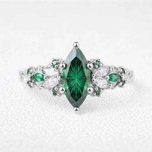 Alexandra’s Diadem | Fantasy-Cut Marquise Emerald Cluster Engagement Ring